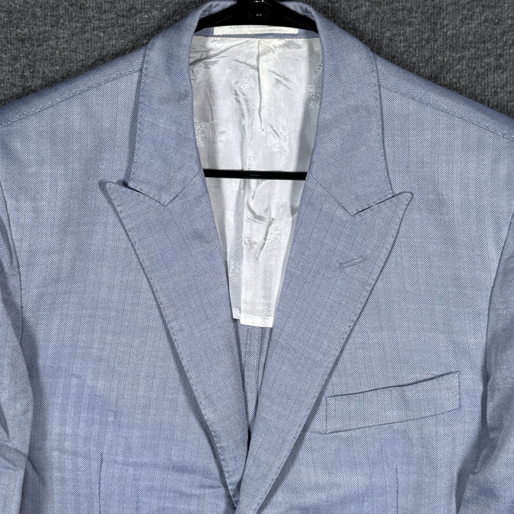 Versace Collection Blazer Mens 52IT(42) Blue Silk Wool Herringbone Unstructured